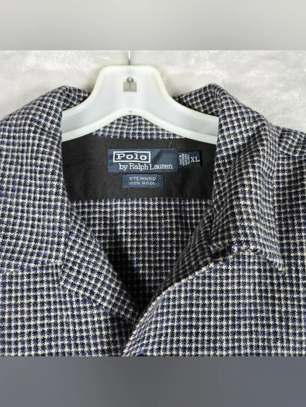 Polo Ralph Lauren Steward Loop Collar Wool Flannel Shacket Mens XL Blue Checker